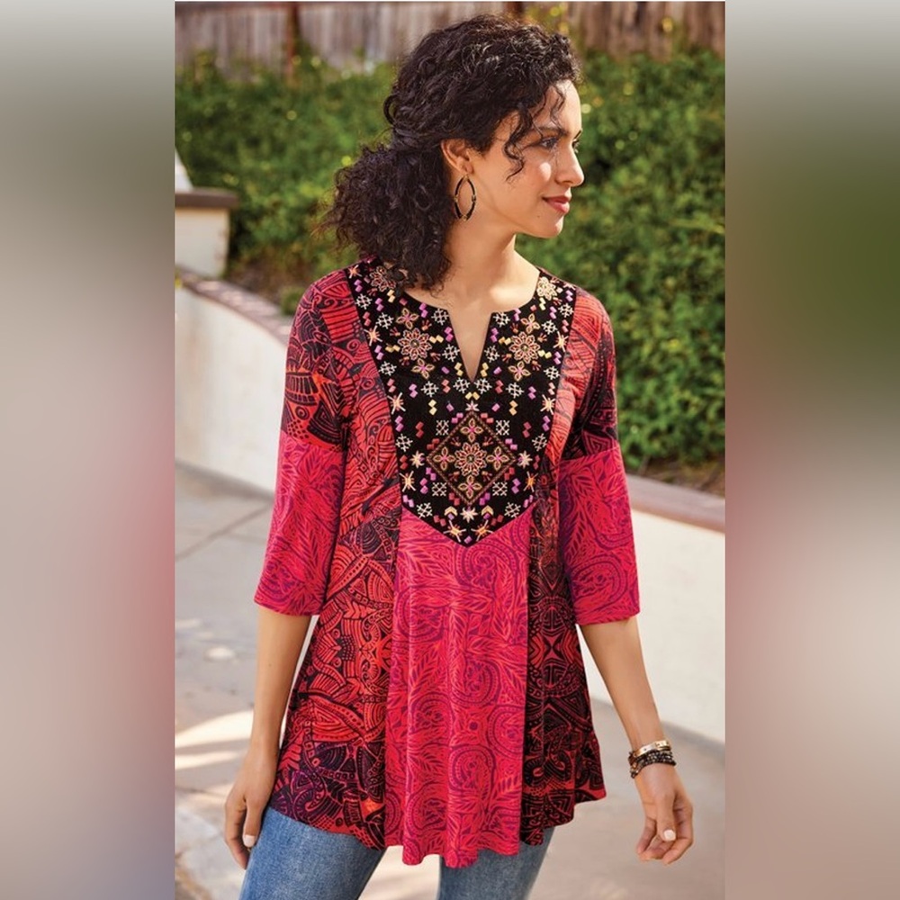 Soft Surroundings Velvet Embroidered Tunic
